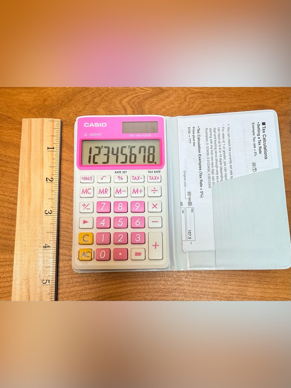 Casio Pink and White SL-300VC solar Pocket Calculator white  Fold Cover